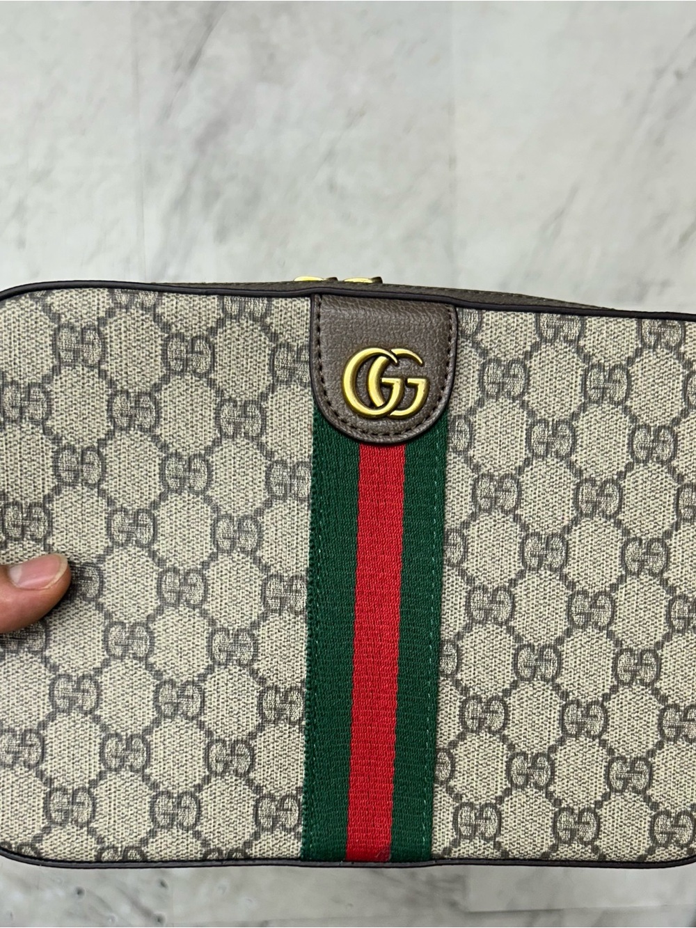 Gucci Beige GG Supreme Canvas Shoulder Bag with Green-Red Web Stripe